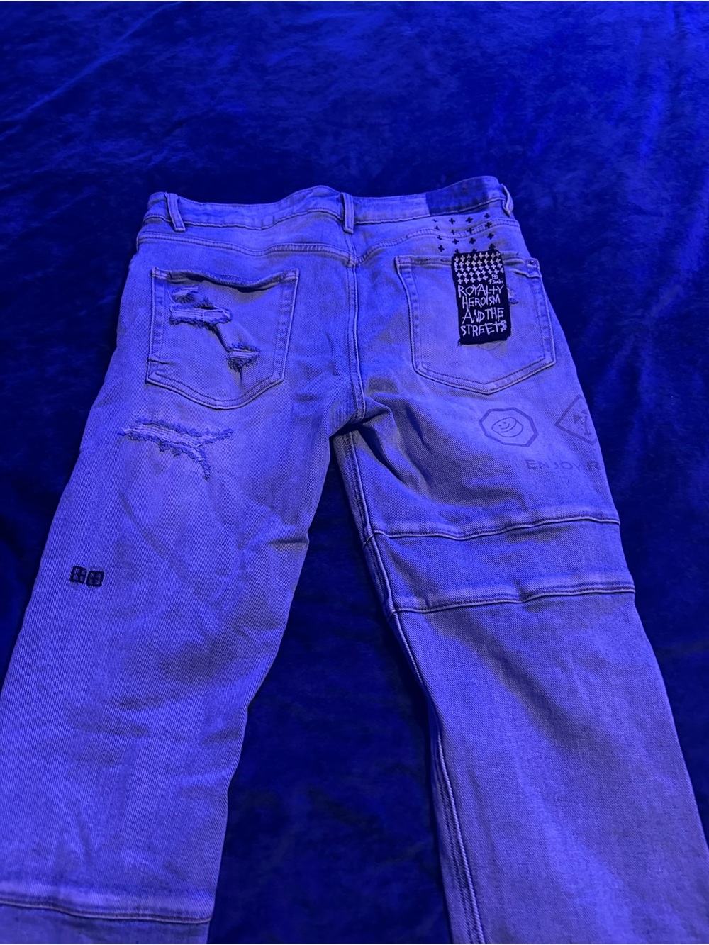 Ksubi Blue Distressed Graphic Relaxed Jeans
